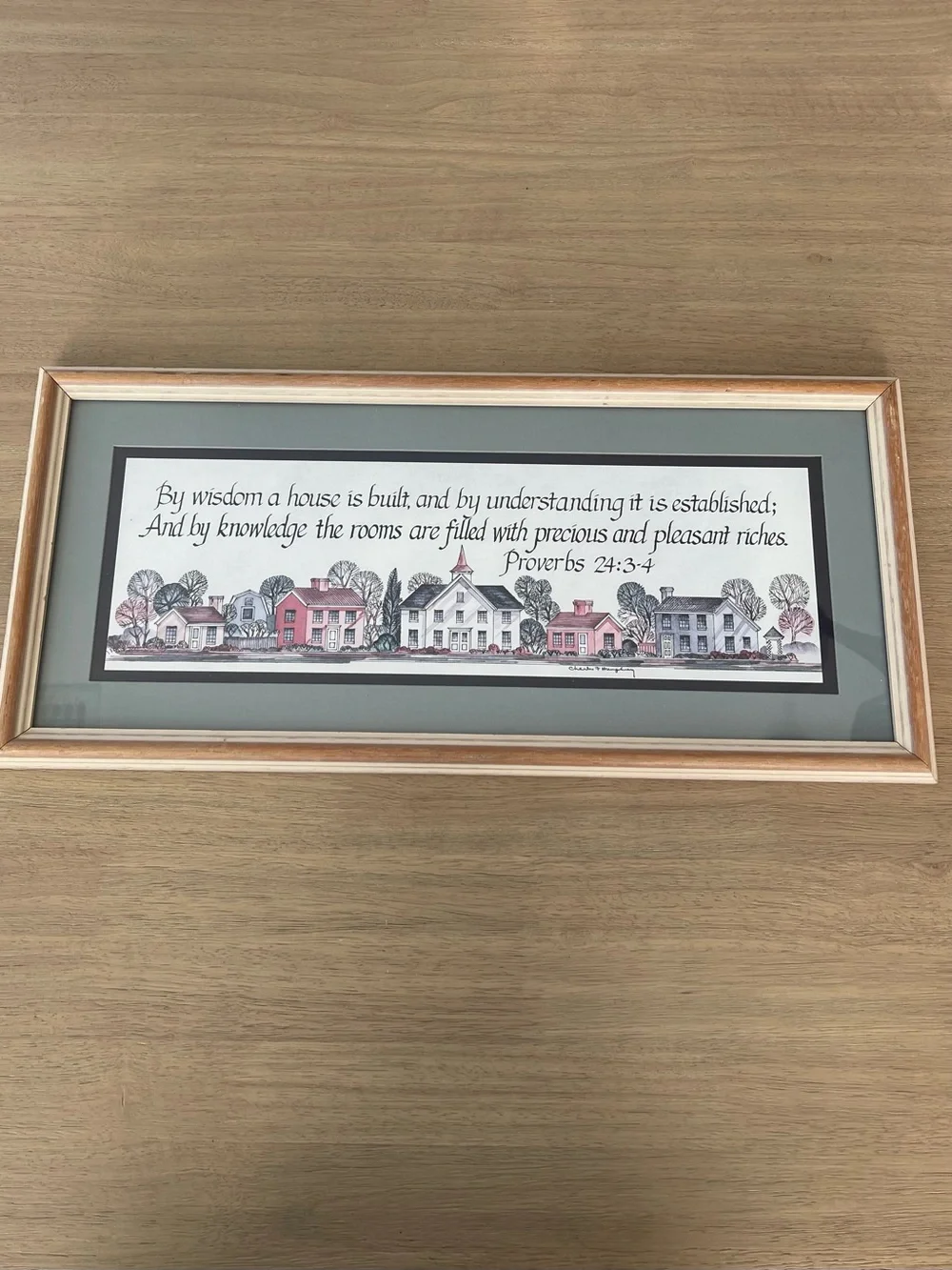Charles F. Humphrey Proverbs 24:3 Framed Print VTG Wall Art 20”x9” Watercolor